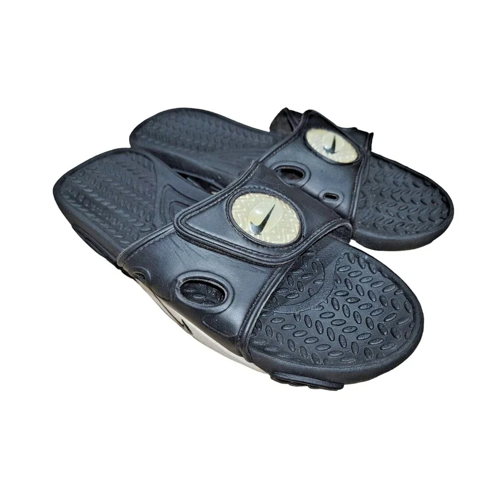 Vintage Y2K Nike Slides Men's Black White Rubber Sandals Size 12 - 810006 001